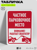 Табличка для парковки "Частное парковочное место, работает эвакуатор", для дома, офиса, организаций, 40х30 см, Silver Plane x Айдентика Технолоджи