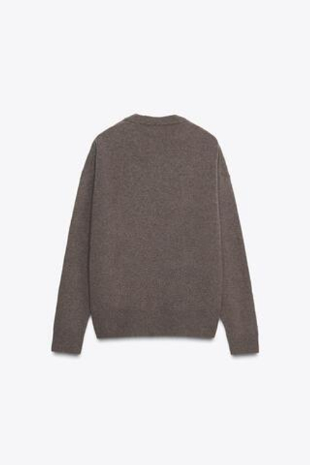 ZARA ДЖЕМПЕР ИЗ КАШЕМИРА И ШЕРСТИ С ДЛИННЫМИ РУКАВАМИ, СЕРО-КОРИЧНЕВЫЙ