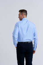 Сорочка мужская VESTER длинный рукав, голубая в микроклетку, хлопок лиоцелл 55641 09