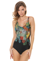 Совместный купальник с тропическим принтом в верхней части Tequila Sunrise (Размер: B/XL) (Цвет: черный)