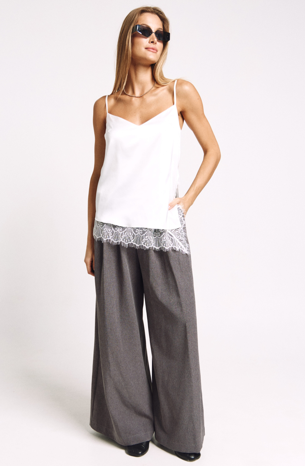 Топ-комби с кружевом 1235 молоко