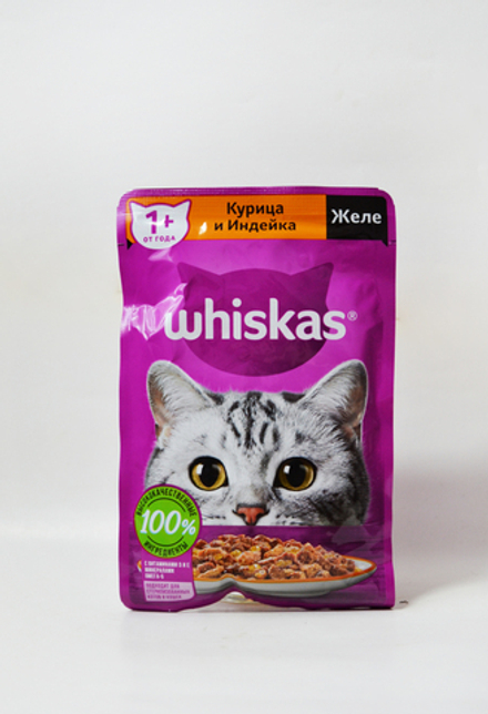 Влажный корм Whiskas для кошек, желе с курицей и индейкой, 75г