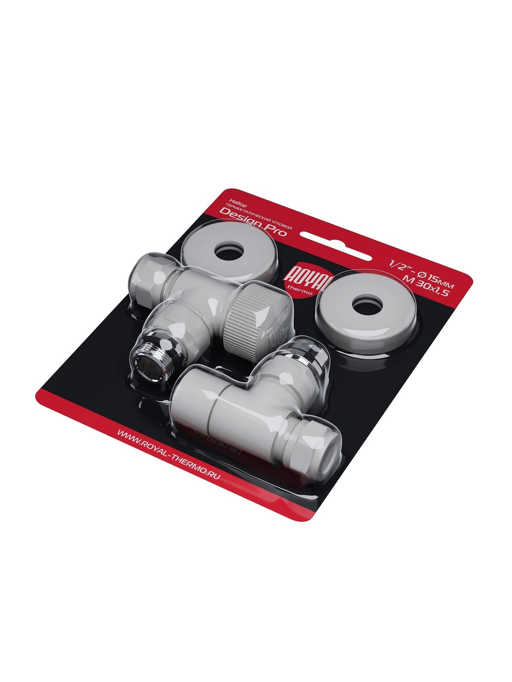 Набор термостатический угловой Royal Thermo Design Pro 15мм М30х1,5 (Белый)