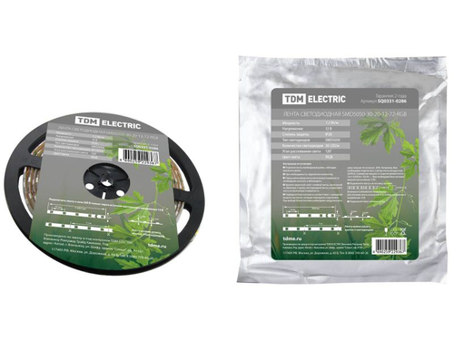Лента светодиодная SMD5050-30-20-12-72-RGB 30LED/м IP20 12B 7.2Вт/м RGB 5м TDM