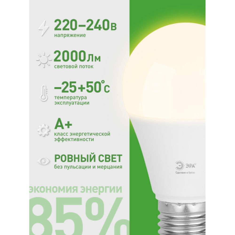 Лампа светодиодная ЭРА GREEN LINE LED A60-20W-830-E27 GL 20Вт груша теплый свет E27 | Лампы cветодиодные Груша (A)