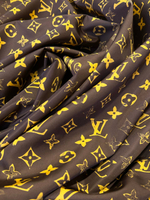Курточно-плащевая ткань нейлон Louis Vuitton waterproof коричневая с желтым лого