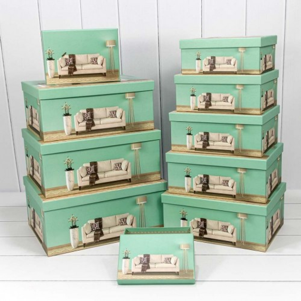 Коробка 37.5х29х16 см Набор 10 шт "Интерьер" (Зеленый)