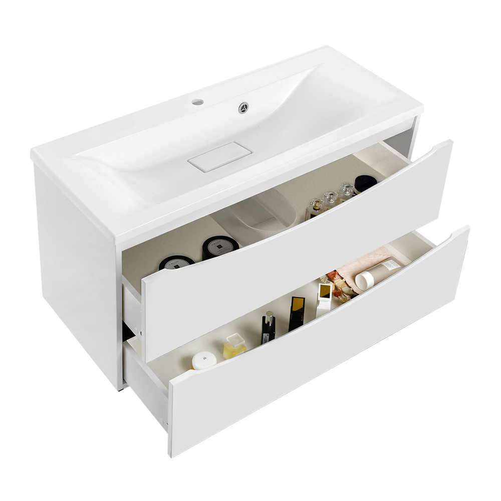 Тумба под раковину Vincea Mia 900 подвесная, 2 выкатных ящика soft close, G.White