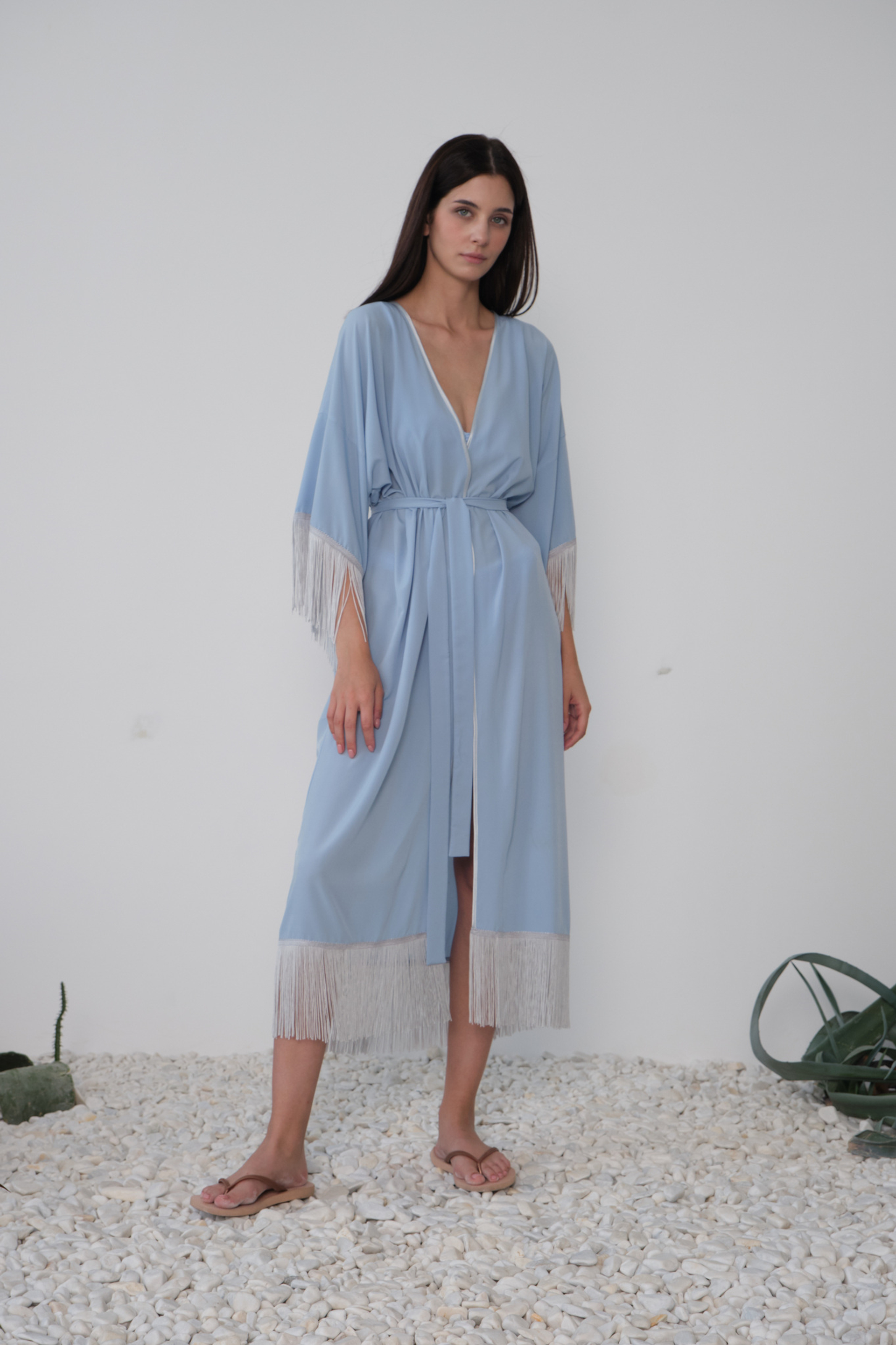 Туника с бахромой небесный пошив