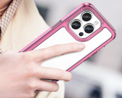 Чехол двухкомпонентный с боковыми рамками розового цвета для iPhone 14 Pro Max