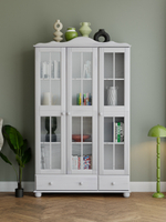 Шкаф витрина 3 двери 2 ящика Бритта из массива сосны, белый