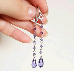 Серьги длинные с кристаллами Сваровски "Ледяная лаванда"