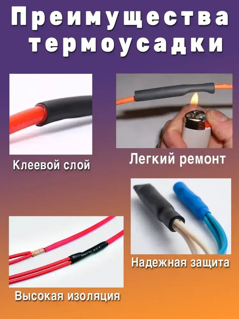 Термоусадка с клеевым слоем Ф6,4 черный 3 метра