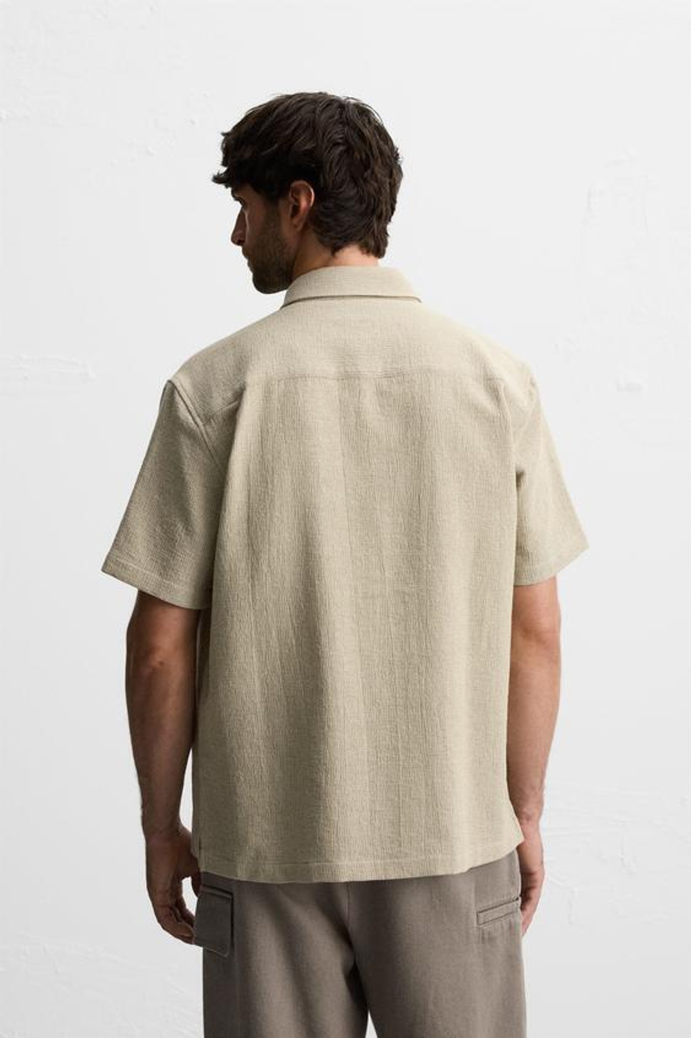 ZARA РУБАШКА ИЗ РЕЛЬЕФНОЙ ТКАНИ, ЗЕЛЕНОВАТЫЙ