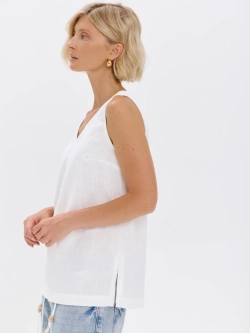 Удлиненный топ из льна с V-вырезом