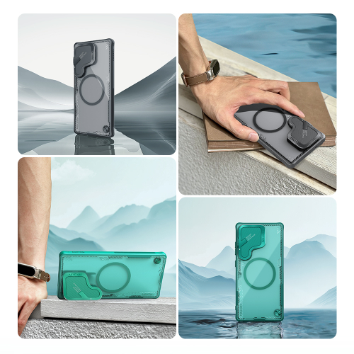 Чехол тонированный от Nillkin с MagSafe и с металлической откидной крышкой для камеры на Samsung Galaxy S25 Ultra, серия Iceblade Prop Magnetic Case