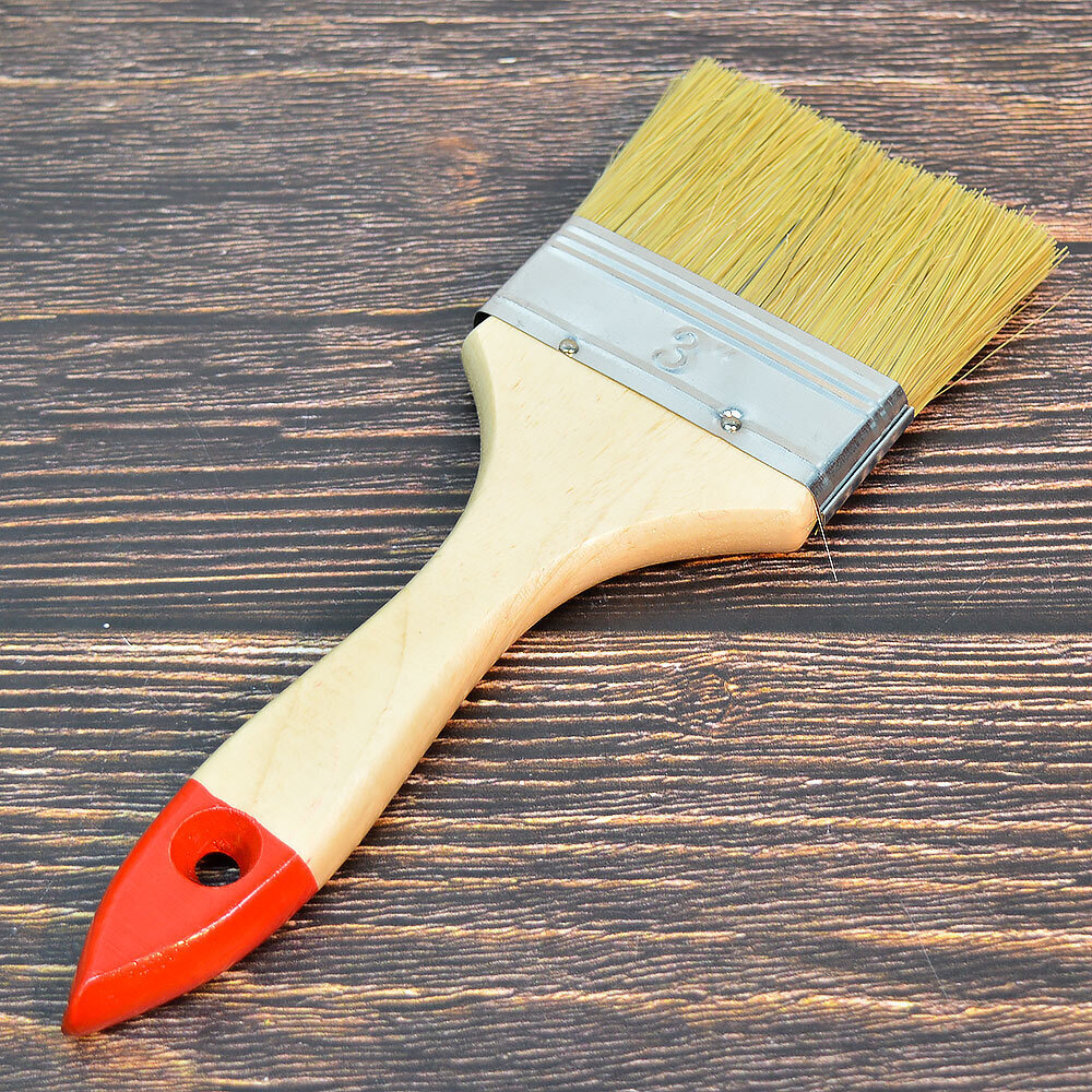 Кисть малярная плоская 75мм 3" натуральная щетина, деревянная ручка