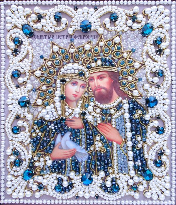 ЖС-13-ЗЛ Набор для вышивания хрустальными камнями Святые Петр и Феврония (лазурный)
