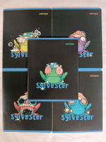 Тетради 48 листа А5+.  "Сильвестр", общая, клетка. Формат А5+ (163*203 мм). Арт.120008. С полями. Комплект 5 шт.