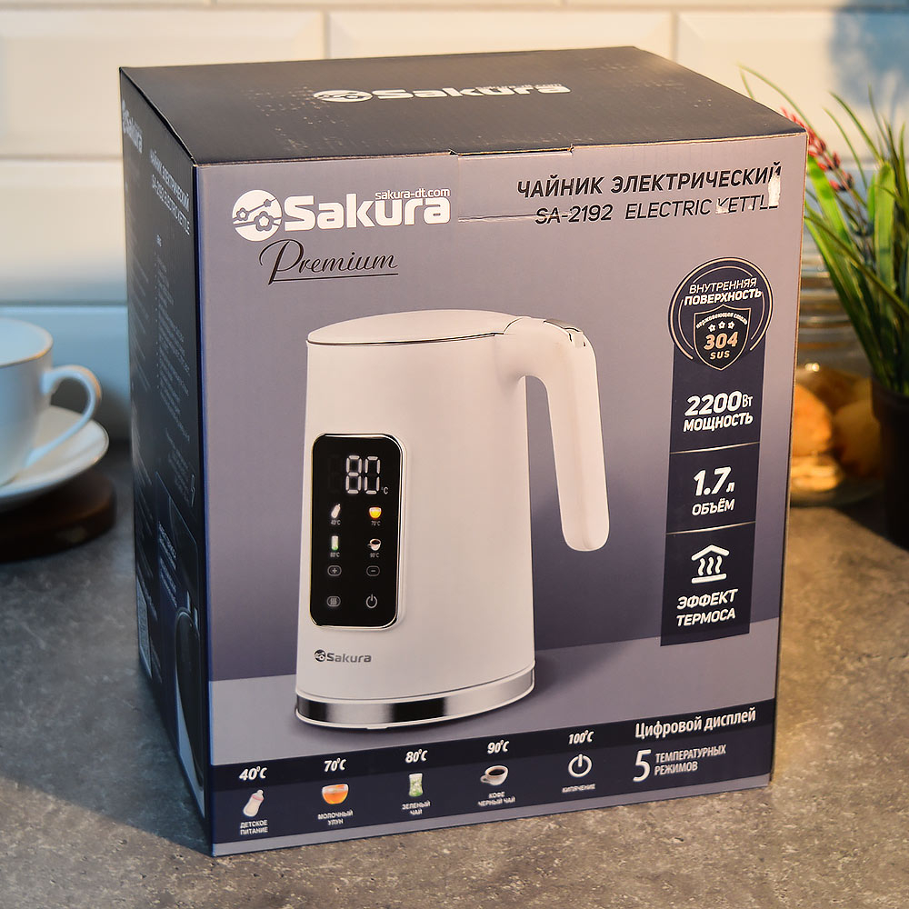 Чайник электрический 1,7л Sakura SA-2192DW Premium, сенсорный дисплей, белый