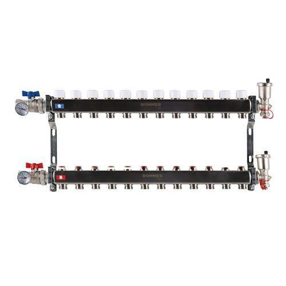 Коллекторная группа для радиаторного отопления ROMMER RMS3210 - 1" на 12 контуров 3/4"EK