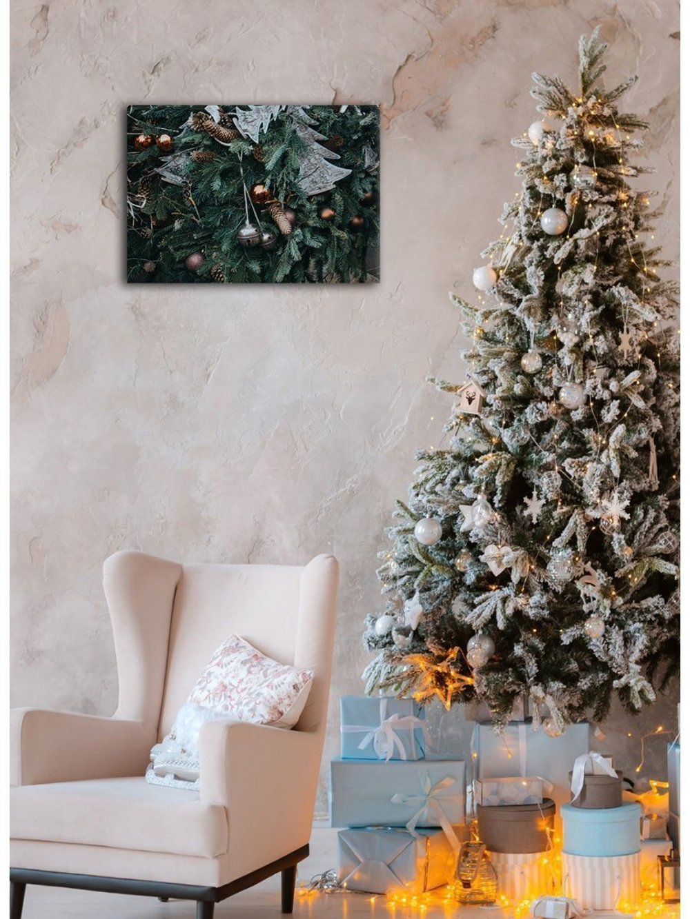 Картина на стекле, Подарок на Новый год, Картина на стену Нарядная ёлка, 40х28см Декор для дома, подарок