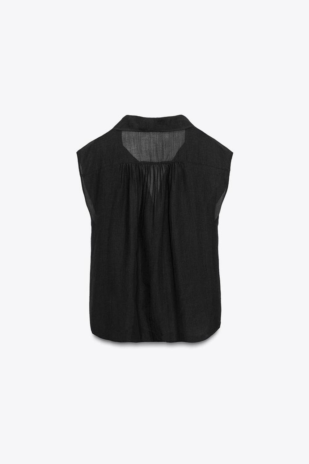 ZARA РУБАШКА ИЗ СМЕСИ РАМИ СО СБОРКАМИ — ZW COLLECTION, ЧЕРНЫЙ