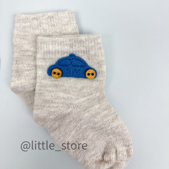 Носочки хлопковые "Машинка" Синий меланж/Бежевый с машинкой