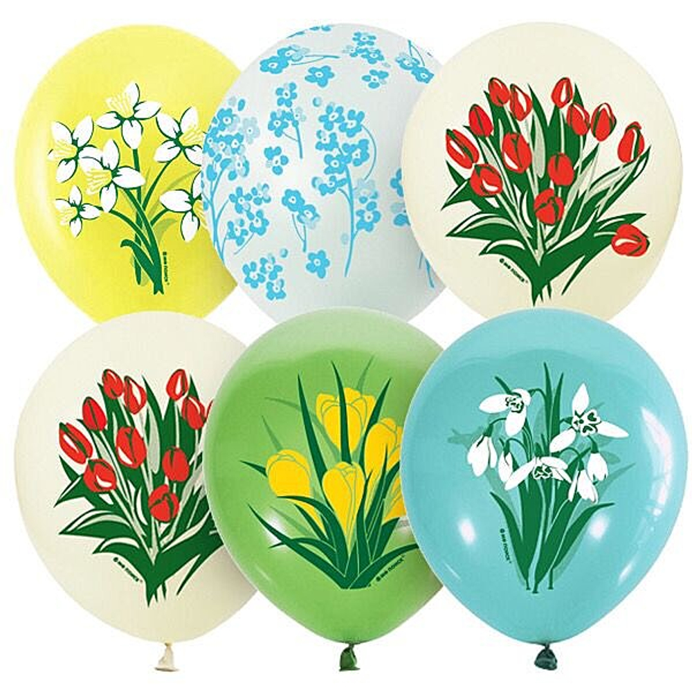 Воздушные шары Весенние цветы 30 см с гелием и обработкой Хай-флоат
