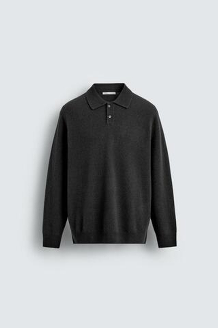 ZARA ТРИКОТАЖНОЕ ПОЛО ИЗ ШЕРСТИ И КАШЕМИРА, АНТРАЦИТОВО-СЕРЫЙ