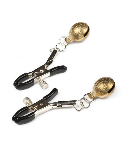 Черные зажимы на соски с золотистыми шариками