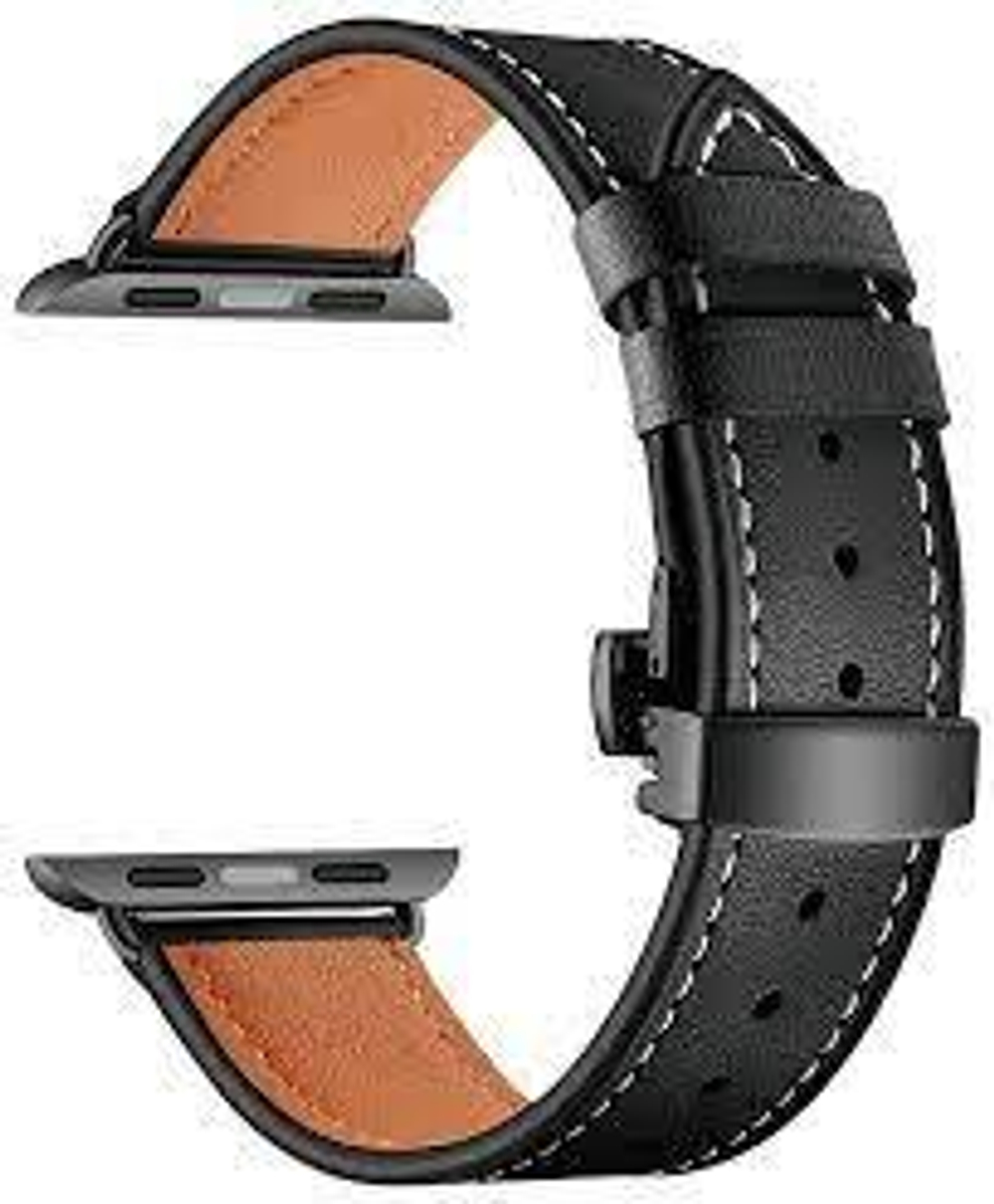 Ремешок Apple Watch 38мм, кожаный, черный Replica