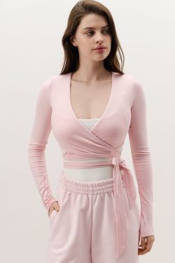 Лонгслив с завязками в стиле баллет нежно-розового цвета