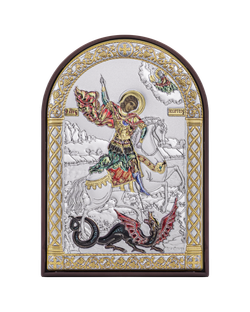 Георгий Победоносец, икона арочная, пластик коричневый, эмаль 80х115