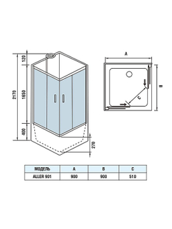 Душевая кабина WeltWasser (ВельтВассер) ALLER 901 с высоким поддоном, 90x90x217
