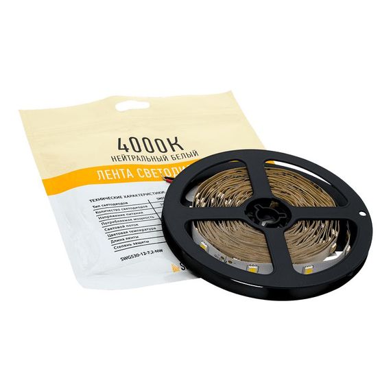 Светодиодная лента SWG 7,2W/m 30Led/m 5050SMD дневной белый 5M SWG530-12-7.2-NW-М 009259