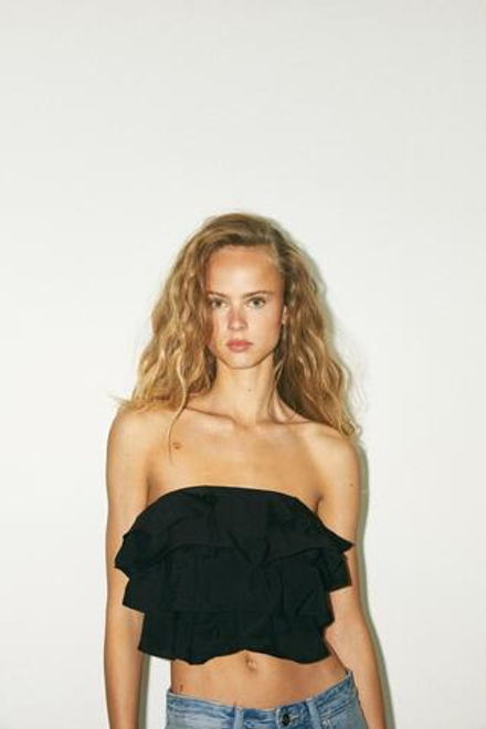 ZARA ТОП БАНДО С ВОЛАНАМИ, ЧЕРНЫЙ