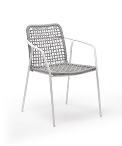 "Тунис" стул плетенный из роупа, каркас алюминий белый, роуп светло-серый