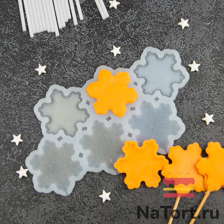 Силиконовая форма для леденцов «Снежинки погремушки 3 в 1»