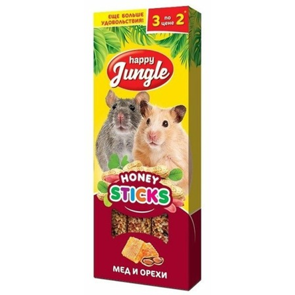 Лакомство для грызунов Happy Jungle 90г Мед и орехи для грызунов