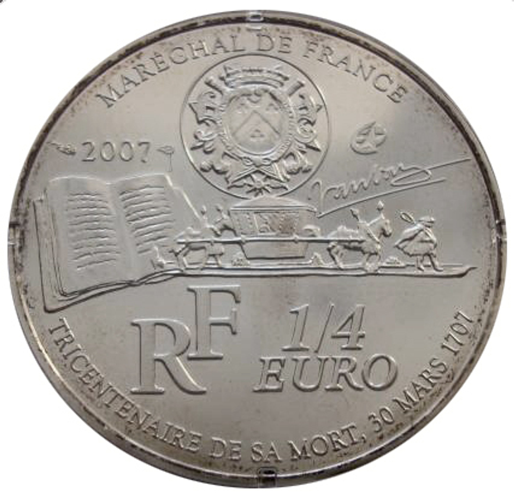 1/4 евро 2007 год. Франция. Себастьян Ле Претра де Вобан. Серебро