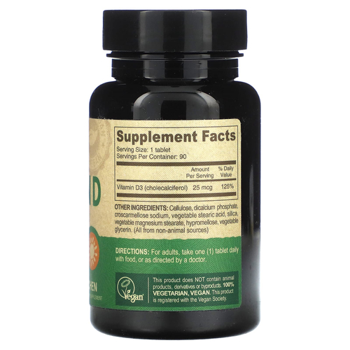 Deva, Веганский витамин D3, 25 мкг (1000 МЕ), 90 таблеток