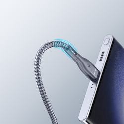 Кабель покрытый нейлоном серого цвета 200см (2м) с разъемом USB A на USB Type-C с быстрой зарядкой PD 12W от Duzzona, серия A8 Cable