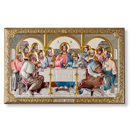 Тайная Вечеря, икона прямоугольная с рамкой, лик открыт, красное дерево, эмаль 215х340