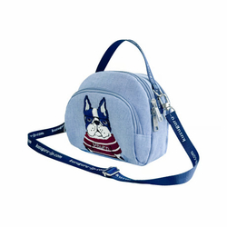 Мини-сумка пошет (pochette) с бульдогом Пауро, с ремнем, ANIMAL MODE, синяя, 25-8812-2, KUSUGURU