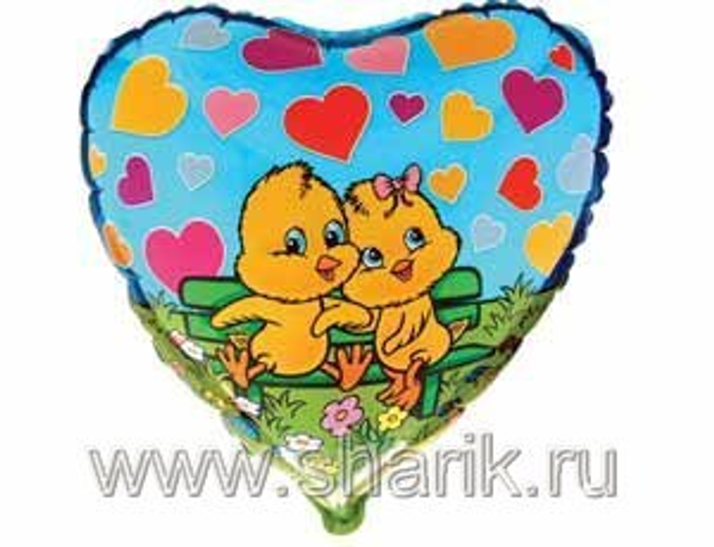 Ф 18" Сердце Цыплята в сердечках