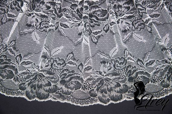 03-166 Кружево эластичное 22 см, белый/серый