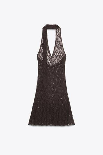 ZARA ПЛАТЬЕ С ЗАКЛЕПКАМИ, ШОКОЛАДНЫЙ