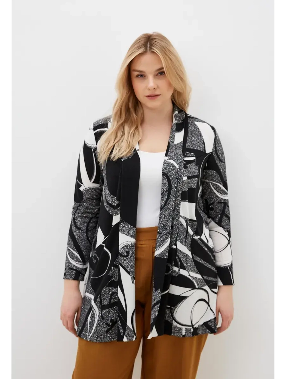 Кардиган трикотажный мягкий черно-белый