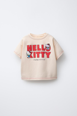 ZARA ФУТБОЛКА С ВЫШИВКОЙ HELLO KITTY © SANRIO, СВЕТЛО-ЛОСОСЕВЫЙ